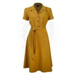 Pretty Retro Sennepsgul skjortekjole i 40er stil