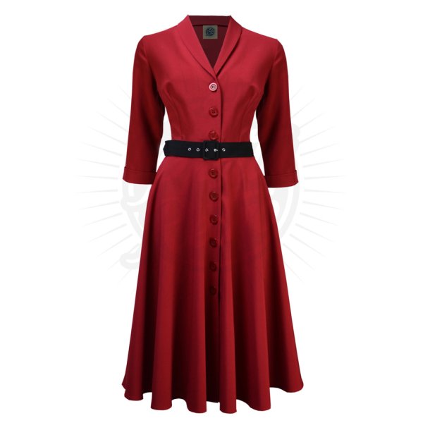 Åben stout bjælke Pretty Retro skjortekjole i 50er stil rød - Kvinder - Rockahula