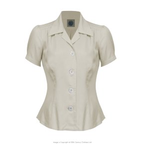 Pretty Retro Smuk 40er skjortebluse i elfenbenshvid