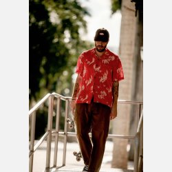 Brixton Bunker Slub S/S Woven Aloha Red 