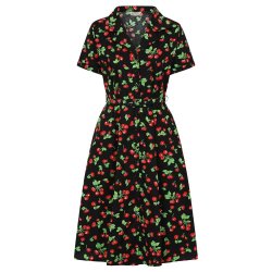 Black Darla Cherries Swing 1950'er skjortekjole