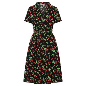 Black Darla Cherries Swing 1950'er skjortekjole
