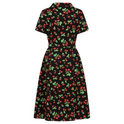 Black Darla Cherries Swing 1950'er skjortekjole