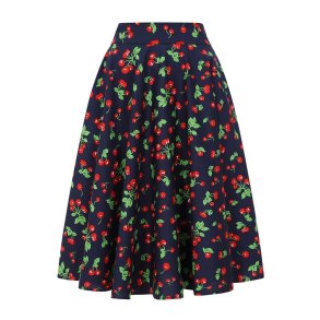Navy Cary Cherry swing nederdel 