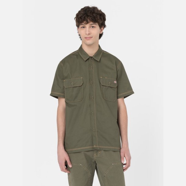 Dickies Madras Relaxed Fit Shirt Military Green