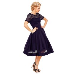 Dolly Tess Lace Retro navybl 1950'er swingkjole
