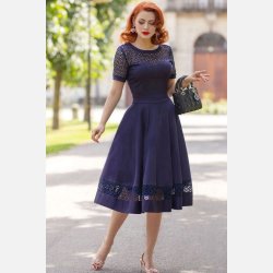 Dolly Tess Lace Retro navybl 1950'er swingkjole