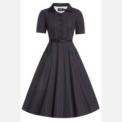 Dolly Penelope II Retro sort/r�dbrun stribet 1950'er swingkjole