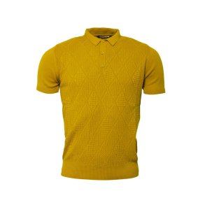 Relco Strikpolo med ruder mnster i sennepsgul