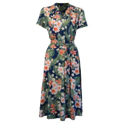 Pretty Retro Skjortekjole i 1940'er stil Navy Hawaii