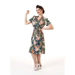 Pretty Retro Skjortekjole i 1940'er stil Navy Hawaii