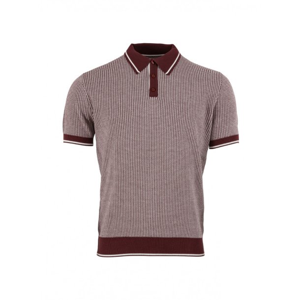 Strikpolo med dogtooth i burgundy