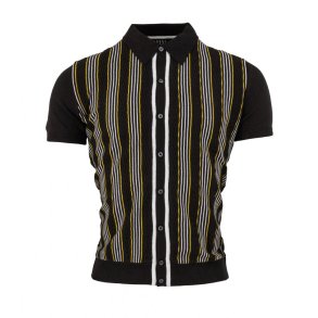 Relco gennemknappet Strikpolo med striber i sort