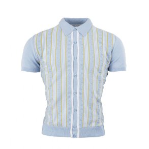 Relco gennemknappet strikpolo med striber i lysebl