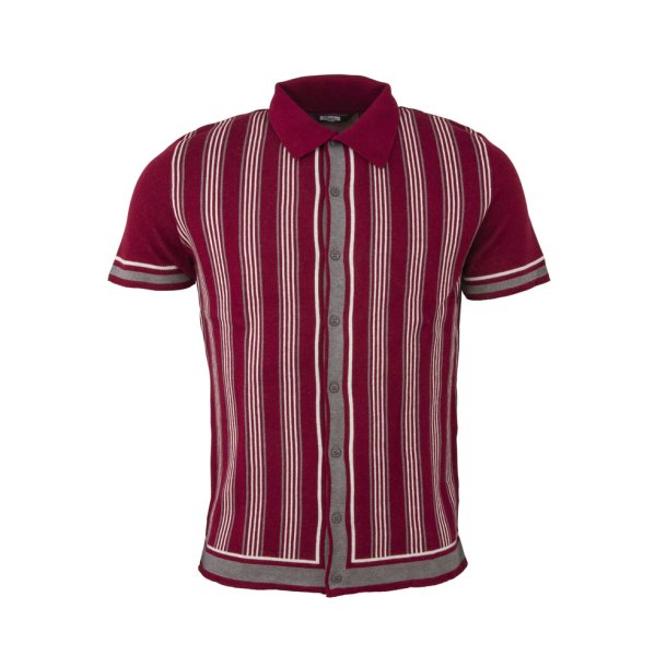 Relco gennemknappet Strikpolo med striber Burgundy