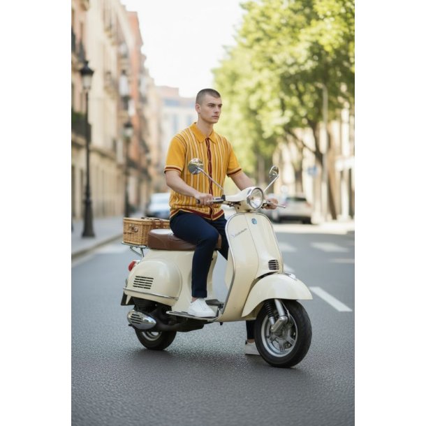 Relco gennemknappet Strikpolo med striber Mustard