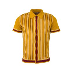 Relco gennemknappet Strikpolo med striber Mustard