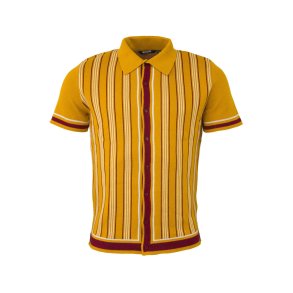 Relco gennemknappet Strikpolo med striber Mustard