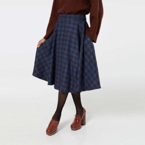  Sophie Navy og brun swing nederdel i uld