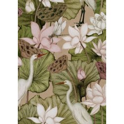 Smuk kimono med Hejrer og Lotusblomster