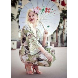 Smuk kimono med Hejrer og Lotusblomster